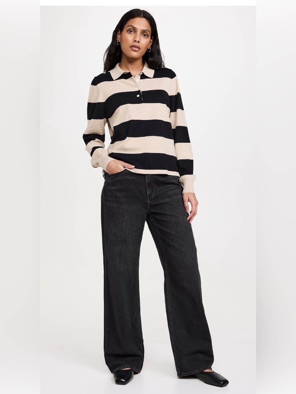 Wyeth cashmere cotton polo rugby striped sweater Med